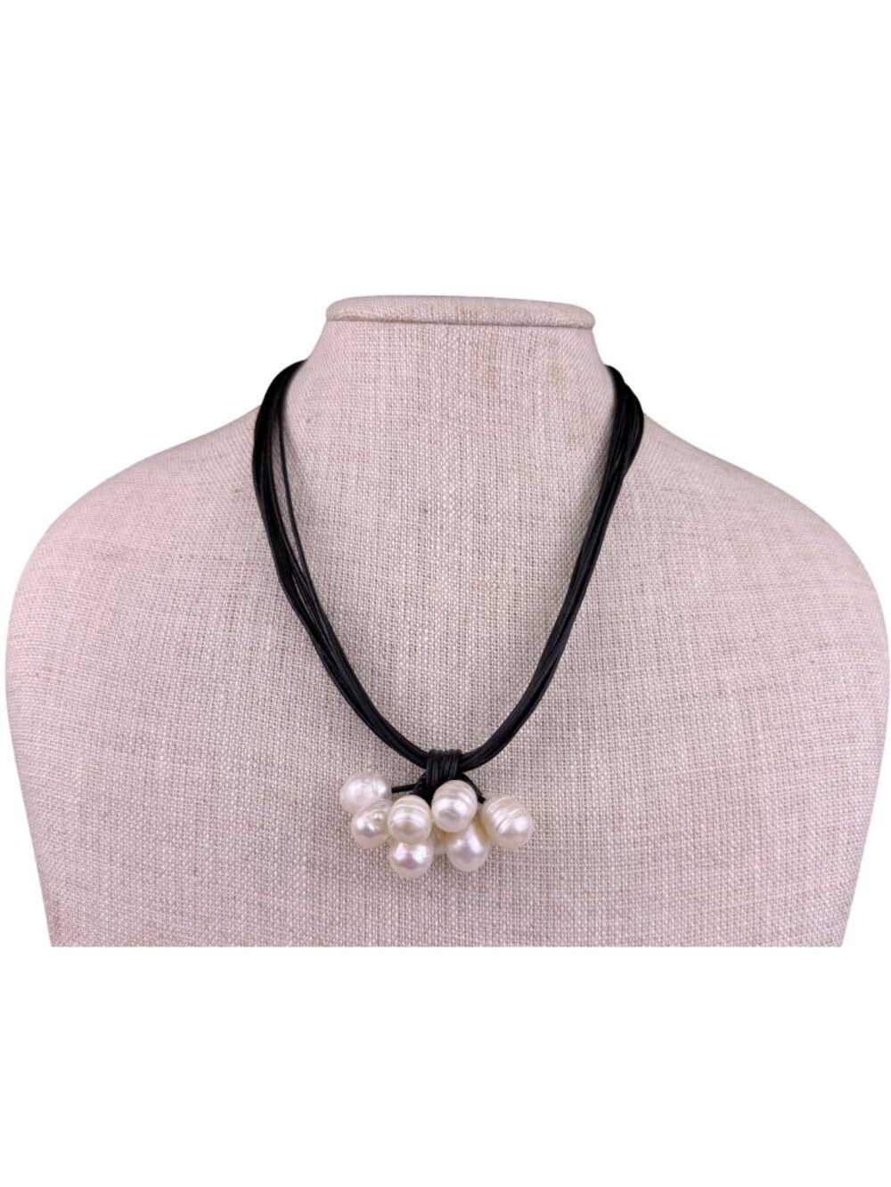 Multi Strand Leather Womens Black Freshwater Baroque Pearls Necklace Magnetic Cl